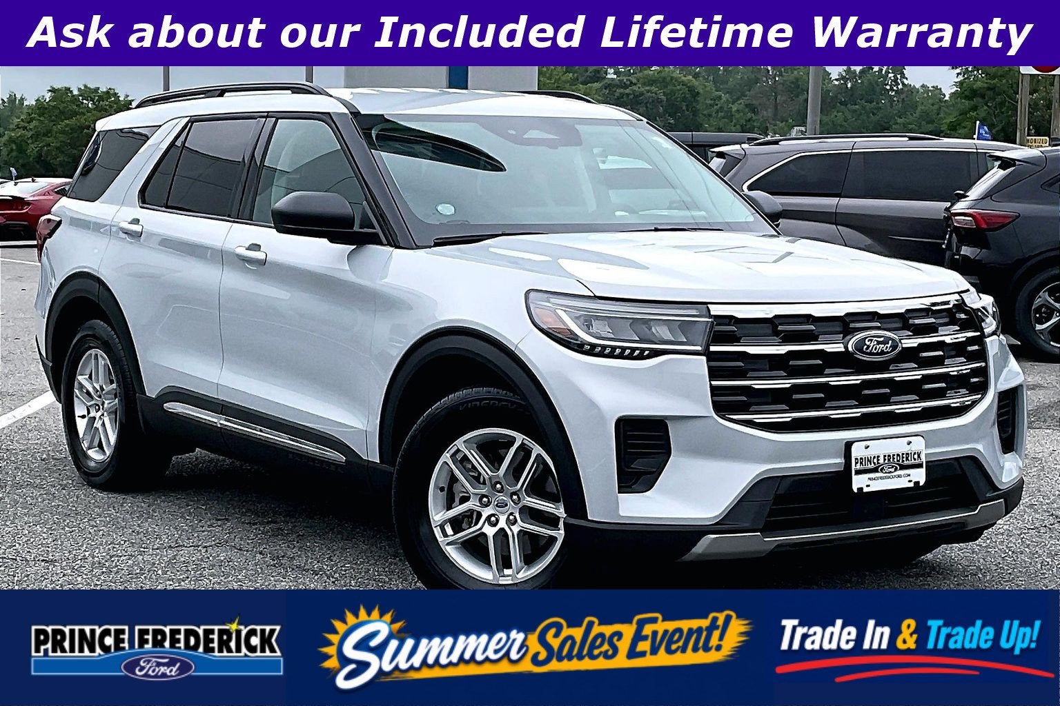 2025 Ford Explorer Active in Space White Metallic — front three-quarter view