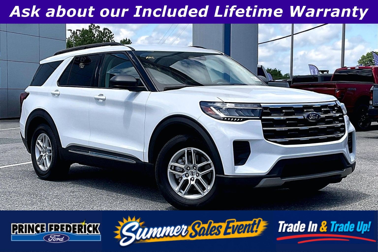 2025 Ford Explorer Active in Oxford White — front three-quarter view