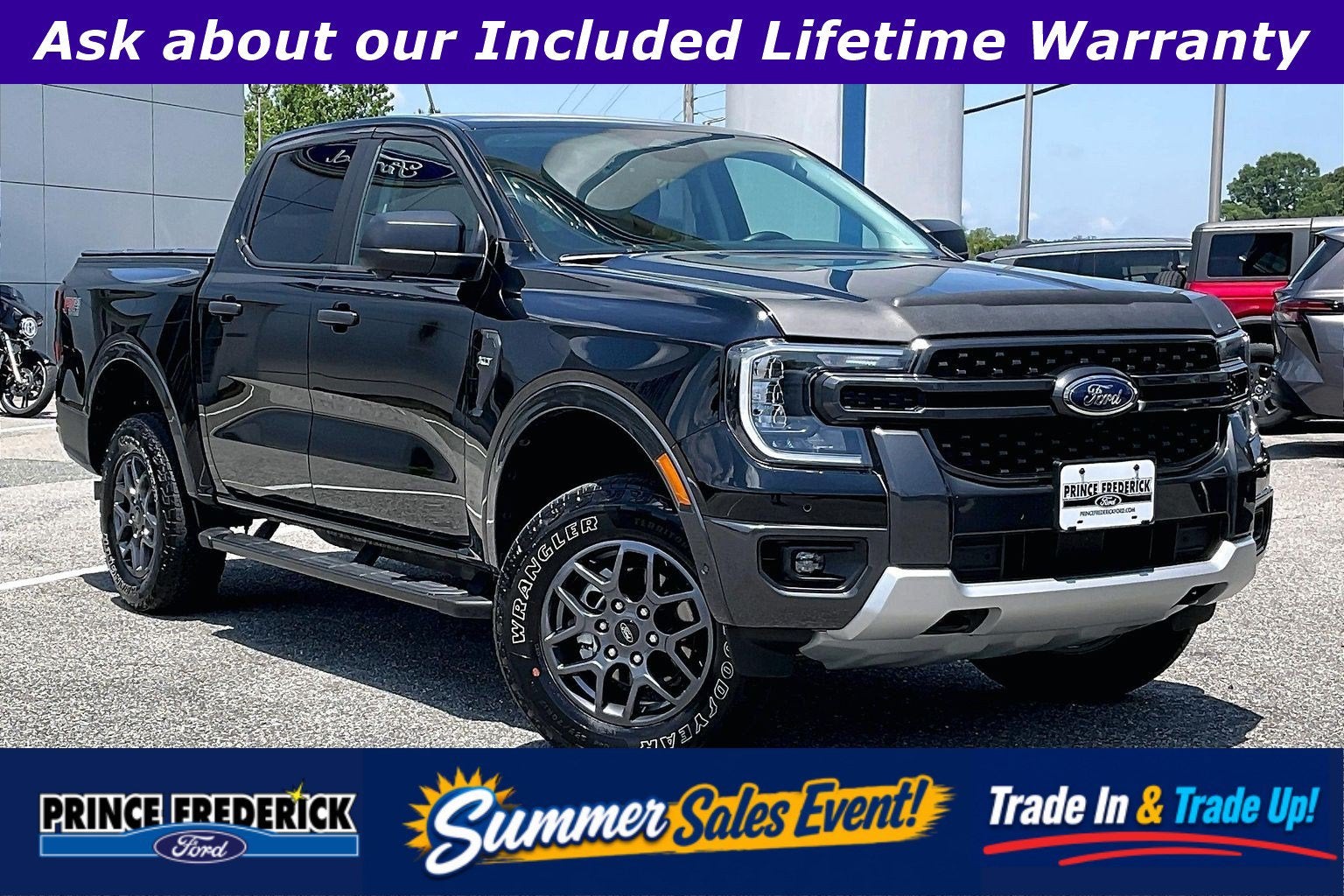2024 Ford Ranger XLT in Shadow Black — front three-quarter view