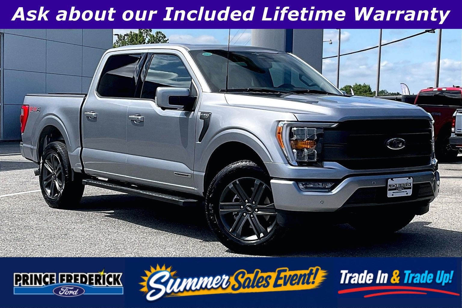 2023 Ford F-150 LARIAT in Iconic Silver Metallic — front three-quarter view