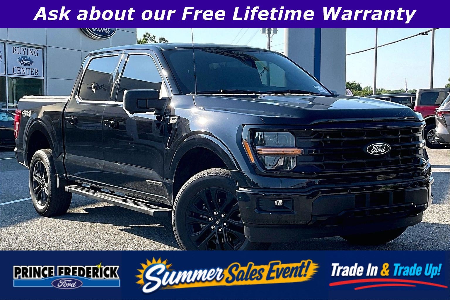 2024 Ford F-150 XLT in Agate Black Metallic — front three-quarter view