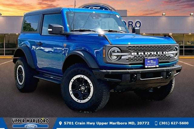 2022 Ford Bronco Badlands in Velocity Blue Metallic — front three-quarter view
