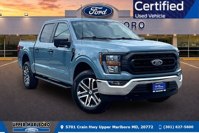 2023 Ford F-150 XLT in Area 51 Blue — front three-quarter view