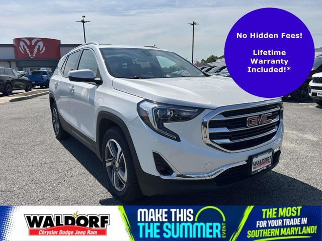 2020 GMC Terrain AWD SLT in White Frost Tricoat — front three-quarter view