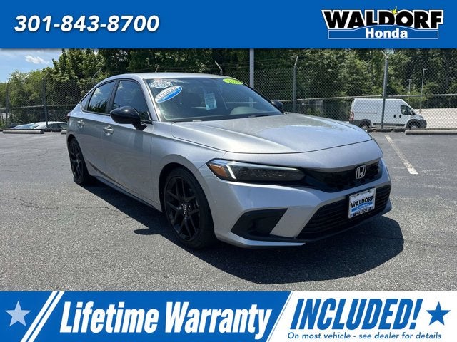 2024 Honda Civic Hatchback Sport in Lunar Silver Metallic — front three-quarter view