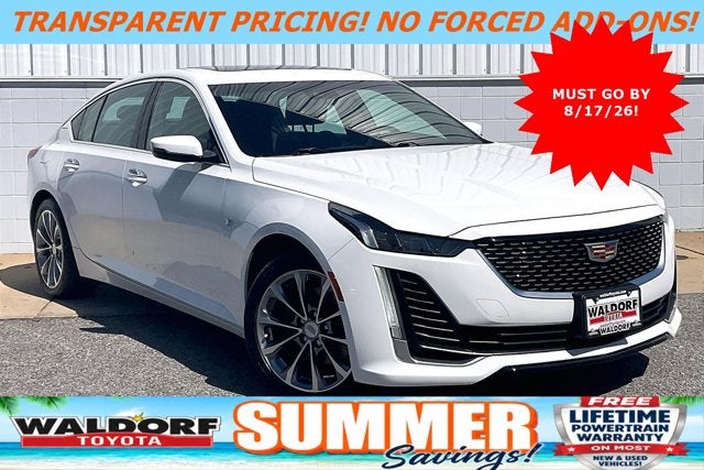 2021 Cadillac CT5 Premium Luxury in Summit White — front three-quarter view