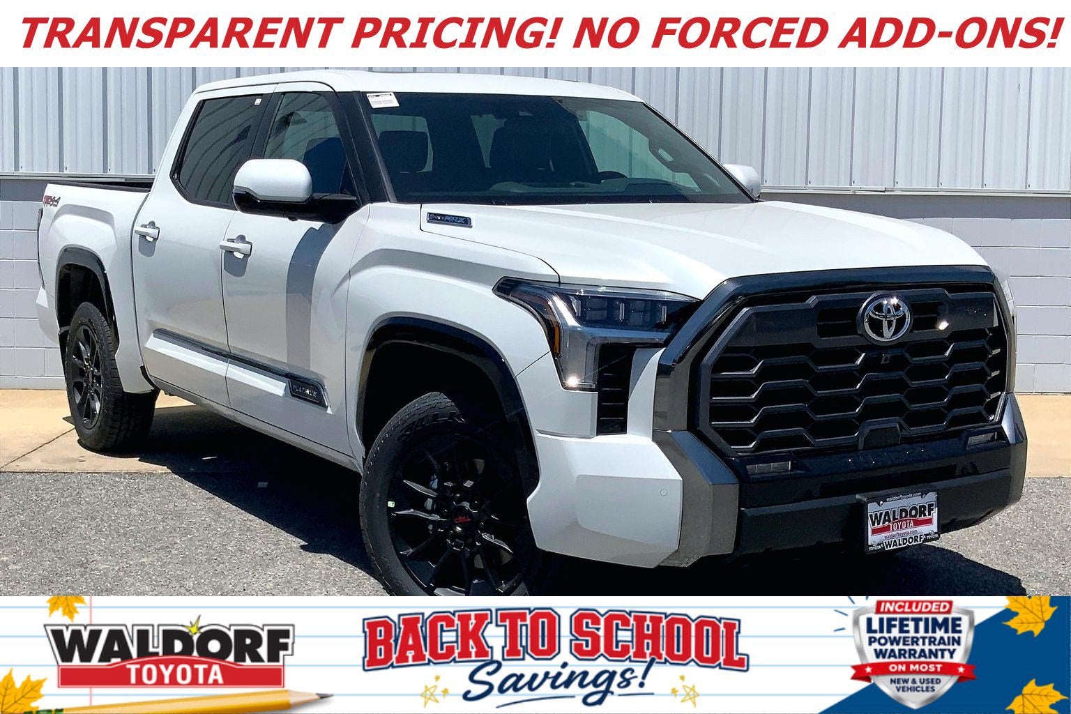 2026 Toyota Tundra i-FORCE MAX Platinum i-FORCE MAX in Wind Chill Pearl — front three-quarter view