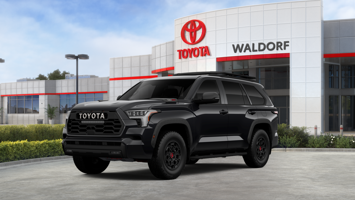 2026 Toyota Sequoia TRD Pro in Midnight Black Metallic — front three-quarter view