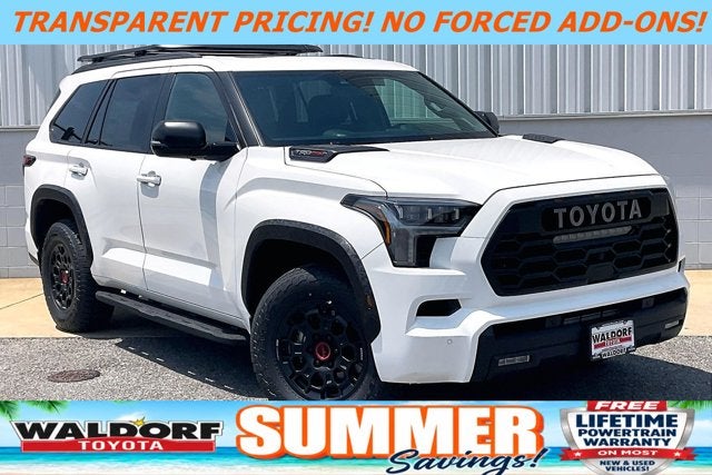 2026 Toyota Sequoia TRD Pro in Ice Cap — front three-quarter view