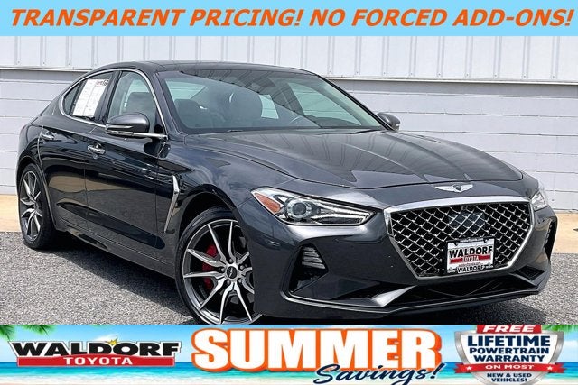 2020 Genesis G70 3.3T in Himalayan Gray — front three-quarter view