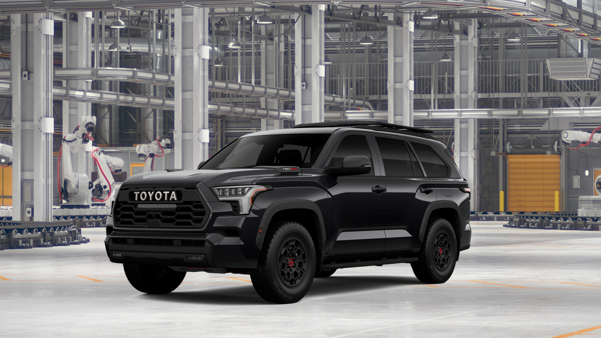 2026 Toyota Sequoia TRD Pro in Midnight Black Metallic — front three-quarter view