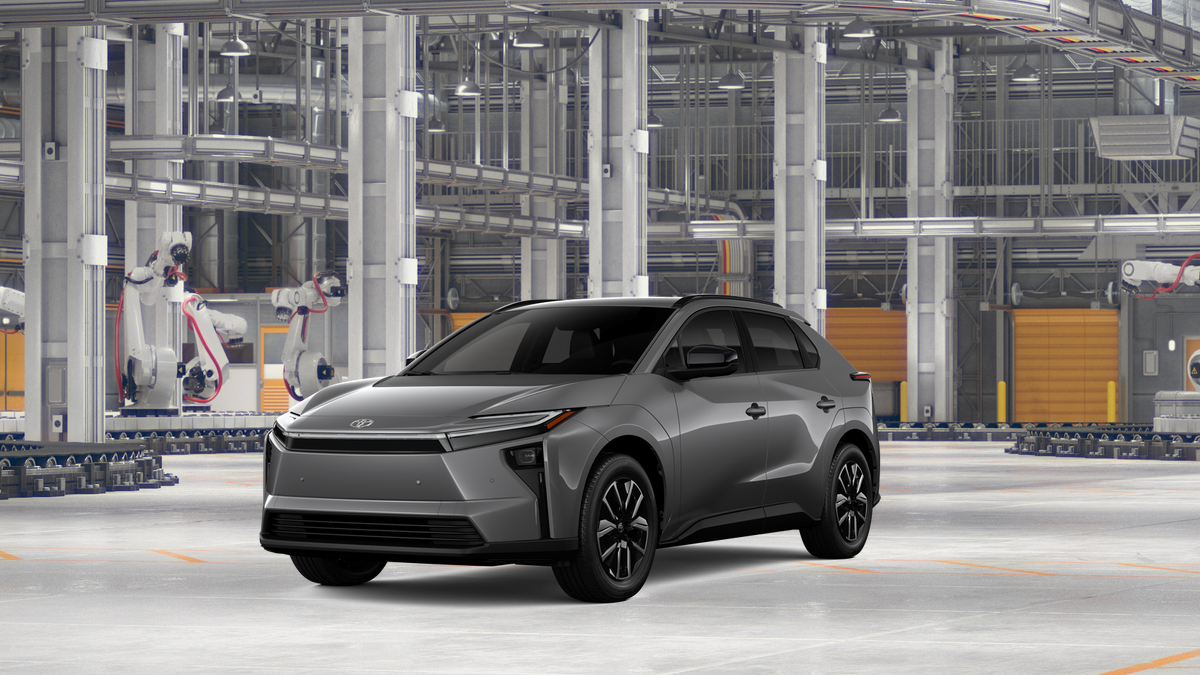 2026 Toyota bZ XLE in Heavy Metal — front three-quarter view